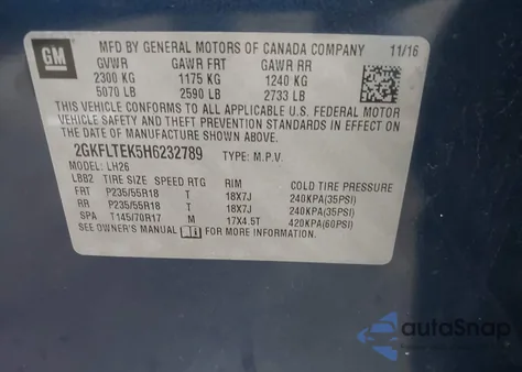 2017 GMC Terrain Sle-2 z USA, uszkodzony, nr VIN 2GKFLTEK5H6232789